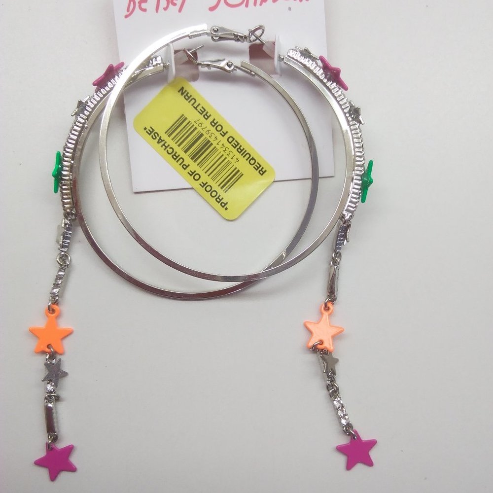 Betsey Johnson New Silver Hoop with Neon Stars ER
